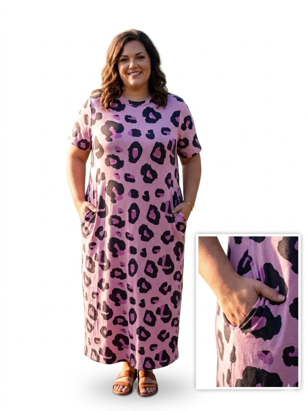 Leopard Print Maxi Dress w/Pockets & Short Sleeves Woman's Size XL NWT